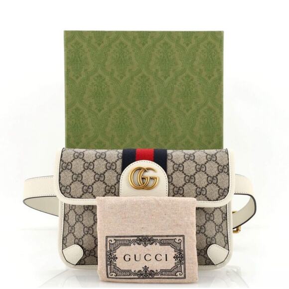 Gucci Ophidia Flap Belt Bag GG Coated Canvas Brown, White - Picture 3 of 13